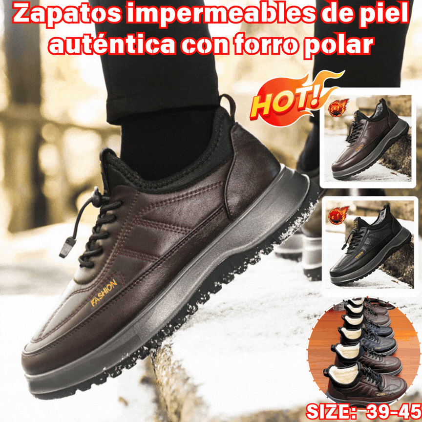 ⛄🔥【39-45】Zapatos deportivos casuales de invierno impermeables de cuero genuino para hombre, suela de terciopelo suave, nuevo estilo