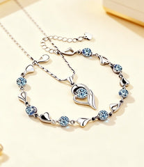 Conjunto de pulsera y collar de plata de ley 925 Corazón del Océano