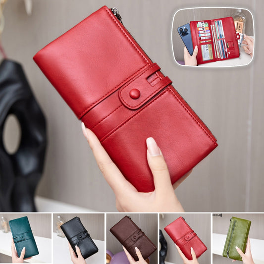 💰 Cartera para teléfono móvil hecha a mano antirrobo de cuero genuino para mujer de nuevo estilo