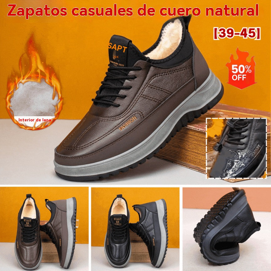 ⛄🔥【39-45】Zapatos deportivos casuales de invierno impermeables de cuero genuino para hombre, suela de terciopelo suave, nuevo estilo
