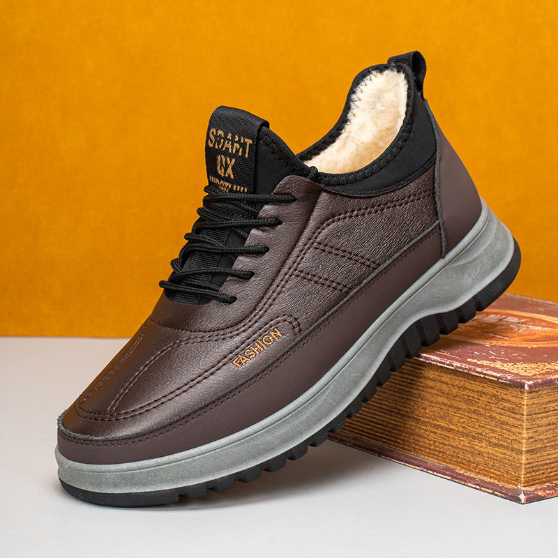 ⛄🔥【39-45】Zapatos deportivos casuales de invierno impermeables de cuero genuino para hombre, suela de terciopelo suave, nuevo estilo