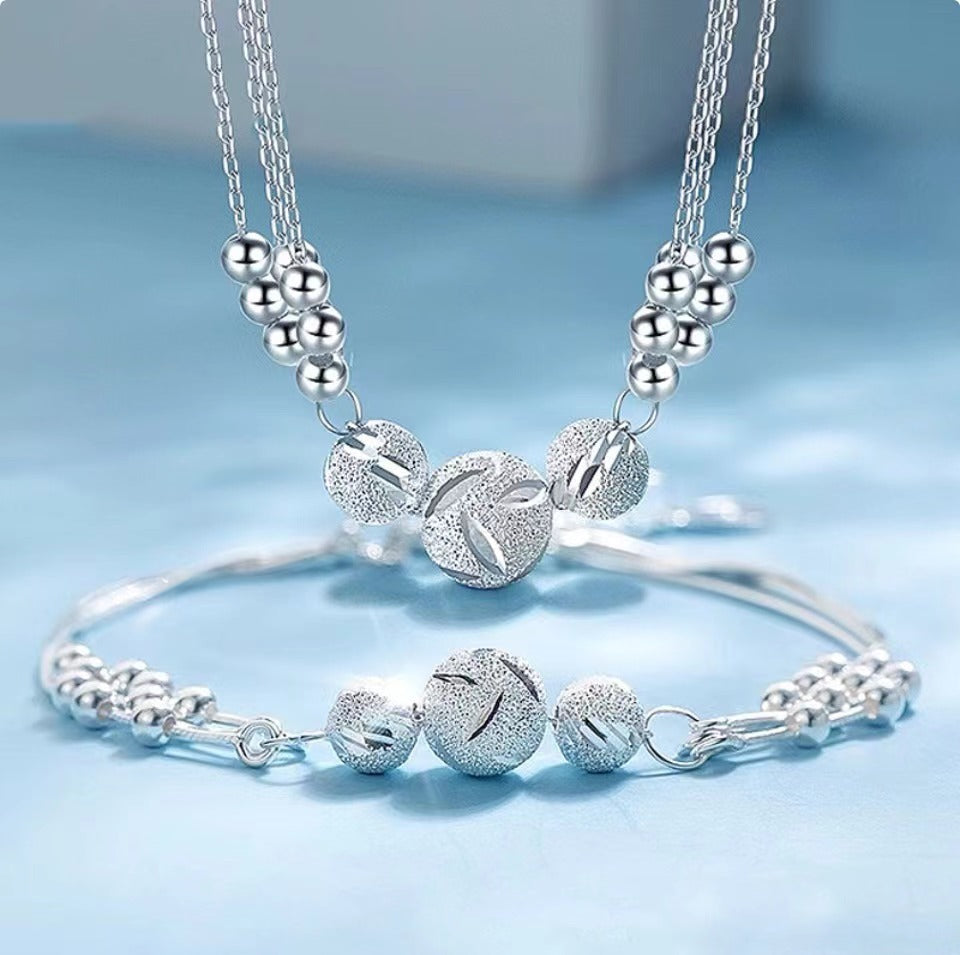 🔥Oferta especial🔥【Collar + pulsera】✨Conjunto de joyas con collar de transferencia de plata grabada