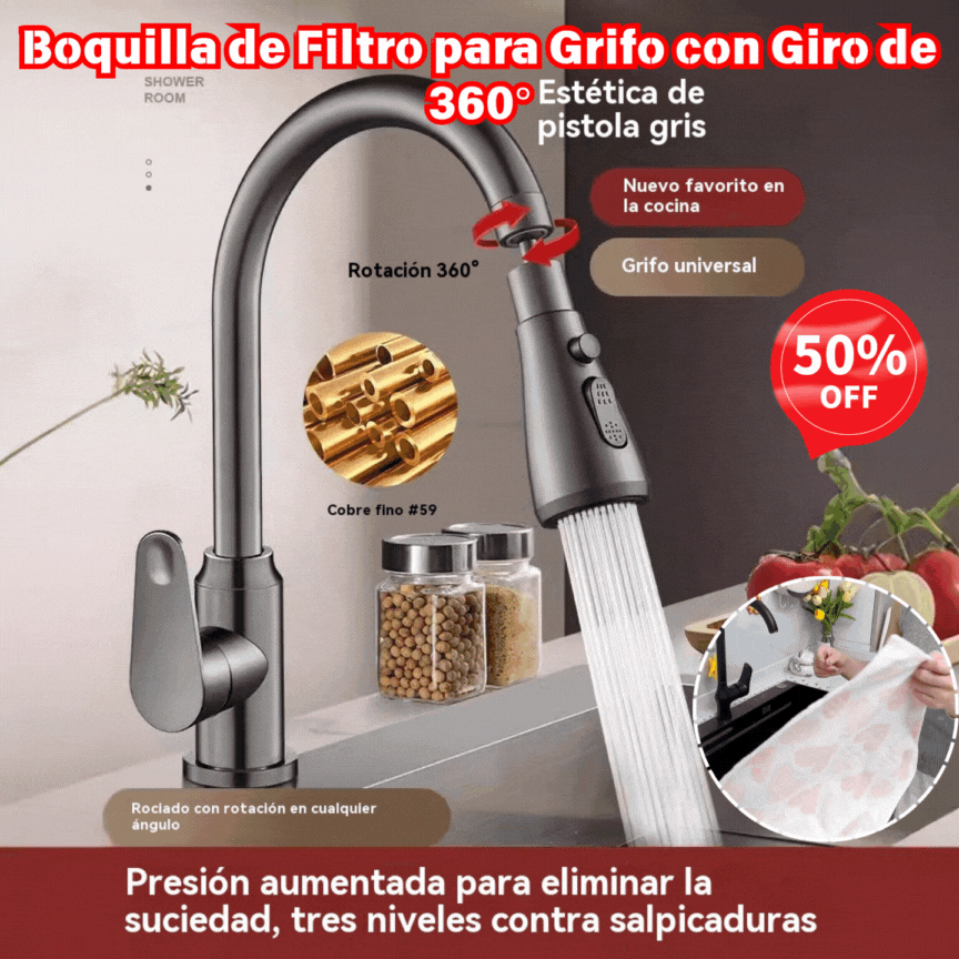 🚰【30% OFF】Boquilla de Filtro para Grifo con Giro de 360°