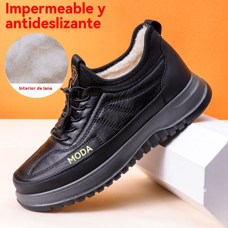 ⛄🔥【39-45】Zapatos deportivos casuales de invierno impermeables de cuero genuino para hombre, suela de terciopelo suave, nuevo estilo