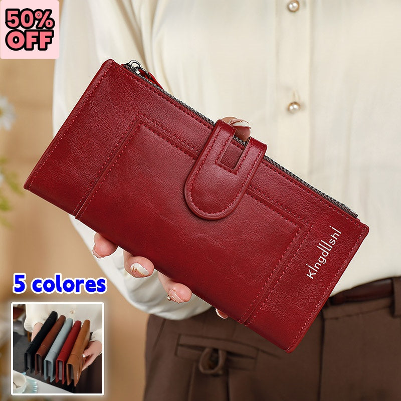 30%OFF 💰Cartera vintage de piel auténtica con doble cremallera y ranura para múltiples tarjetas para mujer