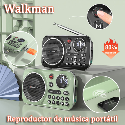 🎁【Oferta por tiempo limitado】Reproductor de música con radio Bluetooth portátil, puede insertar tarjetas y unidades flash USB