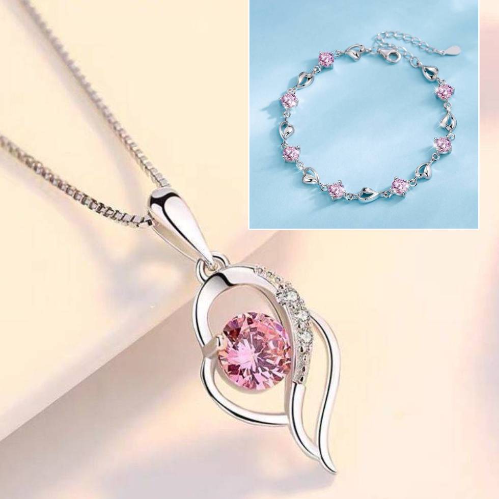 Conjunto de pulsera y collar de plata de ley 925 Corazón del Océano