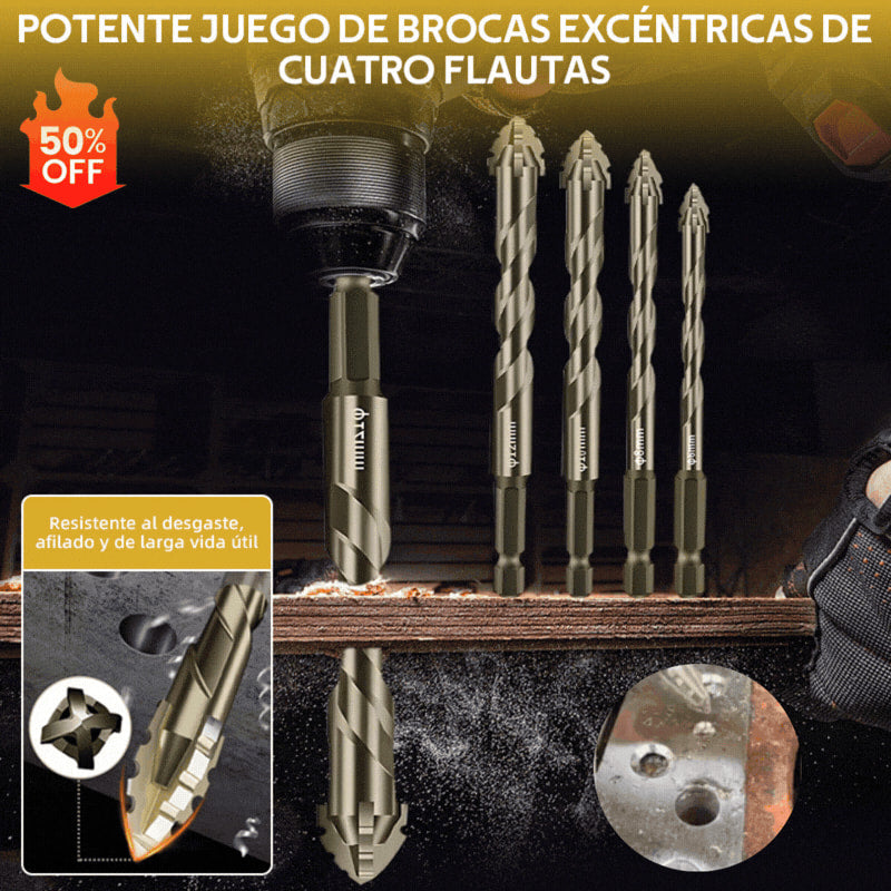Juego de brocas excéntricas de 4 flautas de alta resistencia