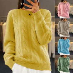 2025 nuevo suéter de punto trenzado retro de color sólido con cuello redondo