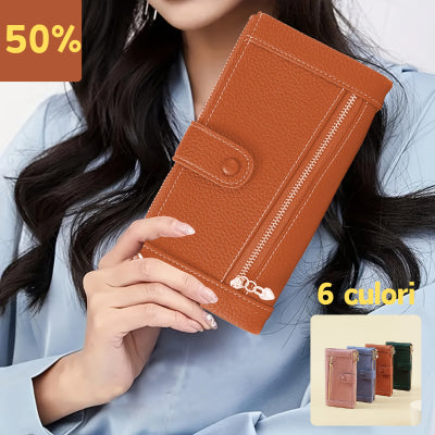 💰Cartera de cuero genuino retro de moda para mujer más vendida en 2026, multicapa de gran capacidad