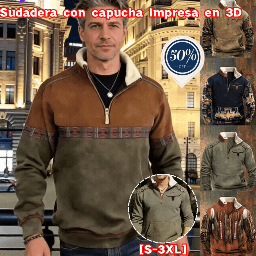 2026 Sudadera con capucha de manga larga 3D para hombre Otoño Invierno Cálido resistente al frío