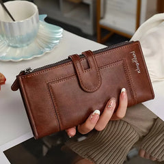 💰Cartera de mujer con doble cremallera y ranuras para múltiples tarjetas, de cuero genuino retro