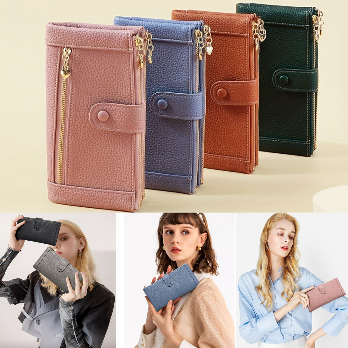 💰Cartera de cuero genuino retro de moda para mujer más vendida en 2026, multicapa de gran capacidad