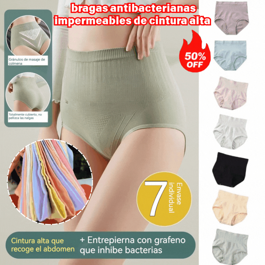 Conjunto de 7 piezas-Bragas antibacterianas impermeables de cintura alta