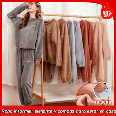 🔥【Conjunto cálido de felpa 40-90kg】🔥Pijama de invierno de coral fleece forrada y engrosada, ropa de estar en casa casual, de moda y cómoda