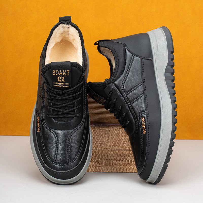 ⛄🔥【39-45】Zapatos deportivos casuales de invierno impermeables de cuero genuino para hombre, suela de terciopelo suave, nuevo estilo
