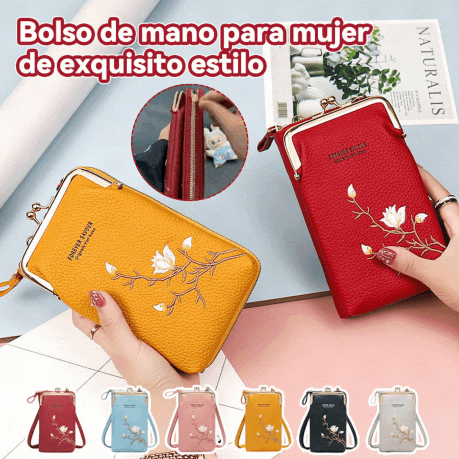 🔥👜 Cartera cruzada para mujer en piel de vacuno con bordado y correa para el hombro 2026🎁