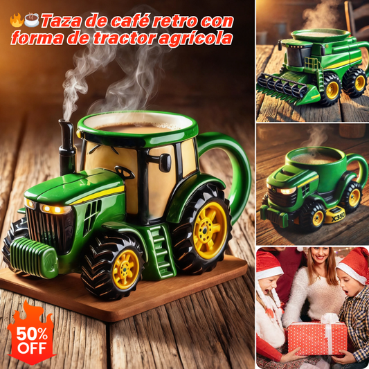 🔥☕Taza de café retro con forma de tractor agrícola