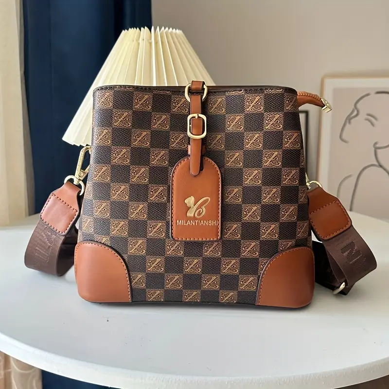 👜2026 nuevo bolso tipo cubo con letras retro,Cuero genuino de alta calidad