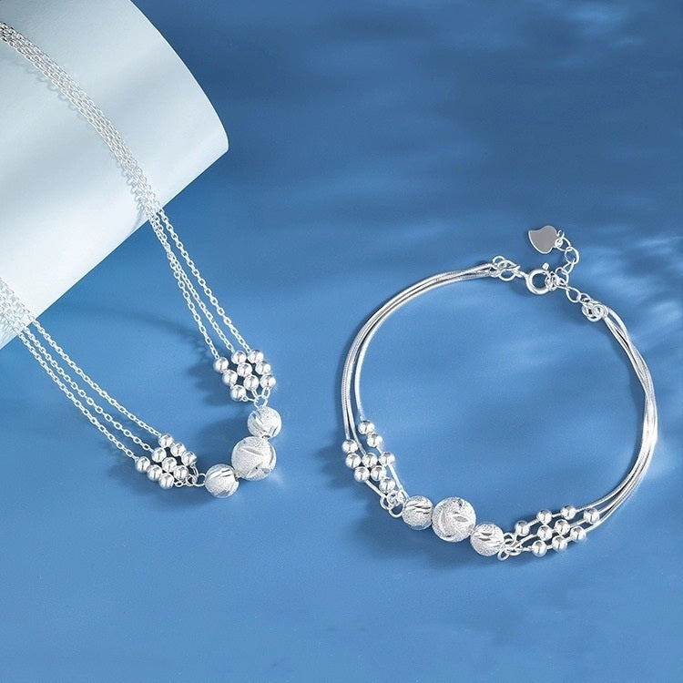 🔥Oferta especial🔥【Collar + pulsera】✨Conjunto de joyas con collar de transferencia de plata grabada