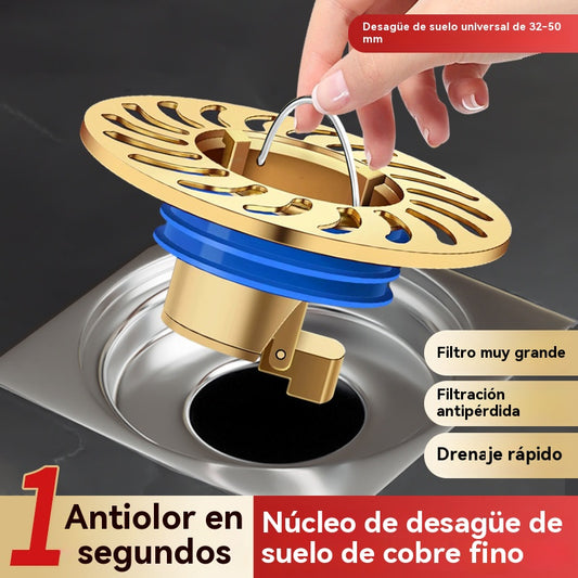 🔥 Desagüe universal de latón para suelo con núcleo desodorizante antiolor 🚿✨