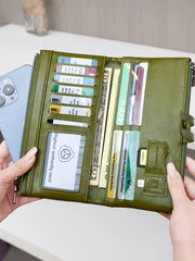 💰 Cartera para teléfono móvil hecha a mano antirrobo de cuero genuino para mujer de nuevo estilo