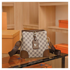 👜2026 nuevo bolso tipo cubo con letras retro,Cuero genuino de alta calidad