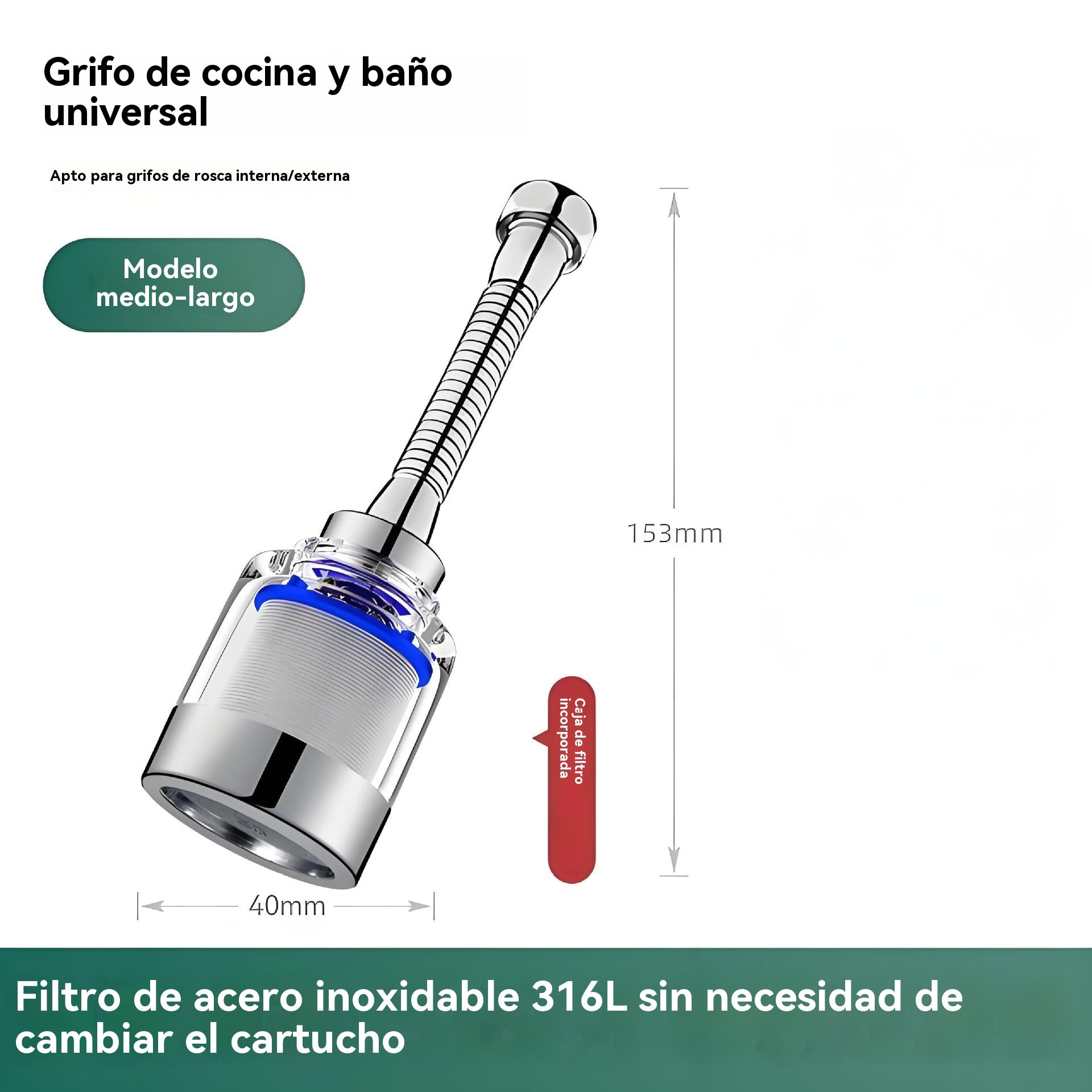 【2 pieza 28 euros】Aireador de filtro universal con interfaz de acero inoxidable