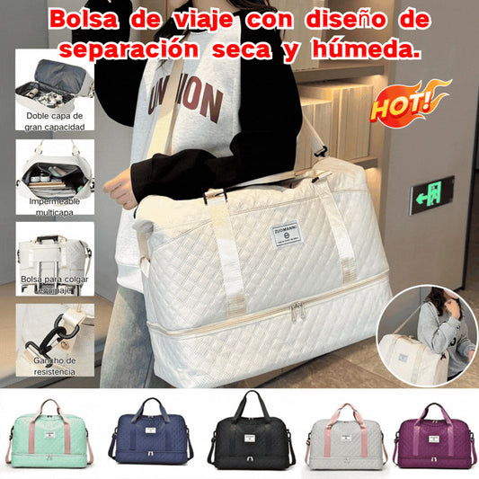 🔥【¡Oferta por tiempo limitado!】🔥Elegante bolsa de viaje de gran capacidad con diseño de separación para uso húmedo y seco, adecuada para yoga y fitness.