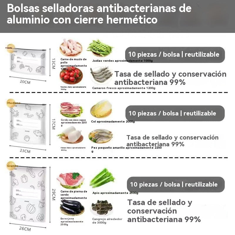 🥩【30 Piezas】Bolsa Sellada de Papel de Aluminio de Grado Alimenticio con Cremallera para Conservar la Frescura para Uso en Refrigeradores Domésticos