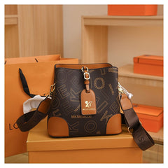 👜2026 nuevo bolso tipo cubo con letras retro,Cuero genuino de alta calidad